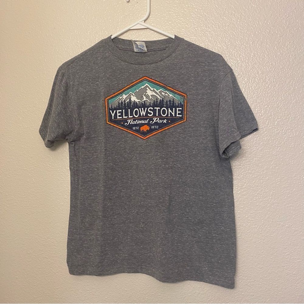 Yellowstone National Park crewneck T-shirt gray graphic print unisex youth Large